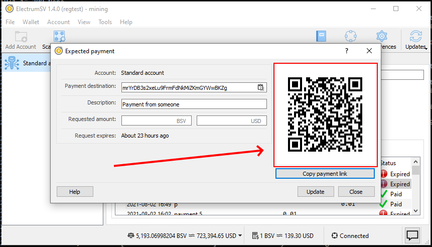 The QR code provided in the expected payment dialog.